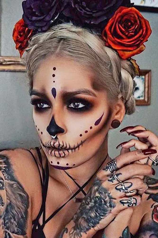 33 Simple Sugar Skull Makeup looks- 2021 DIY Halloween Makeup Ideas