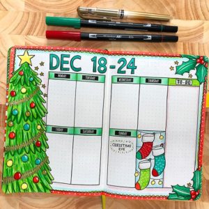 Christmas bullet journal weekly spread