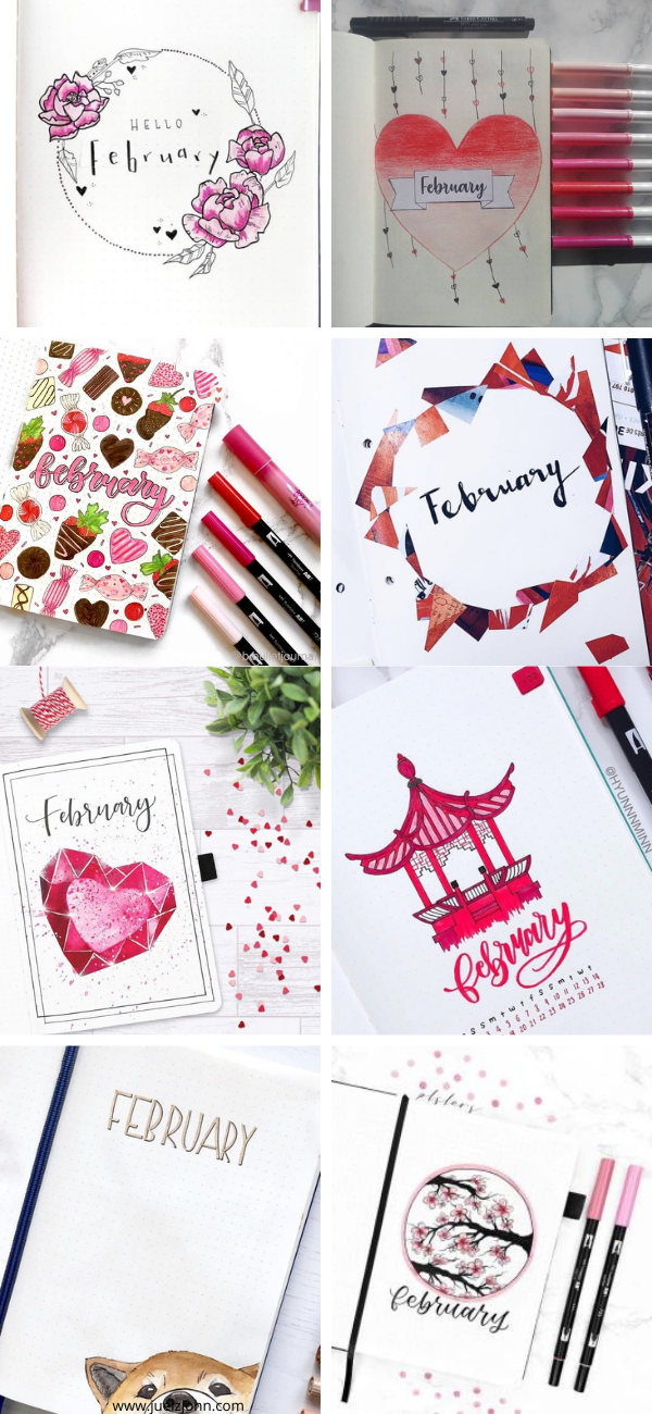 bullet journal monthly cover spreads for February