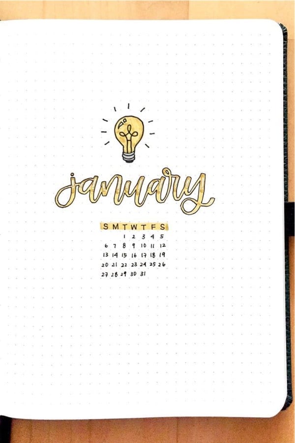 January bullet journal cover spreads