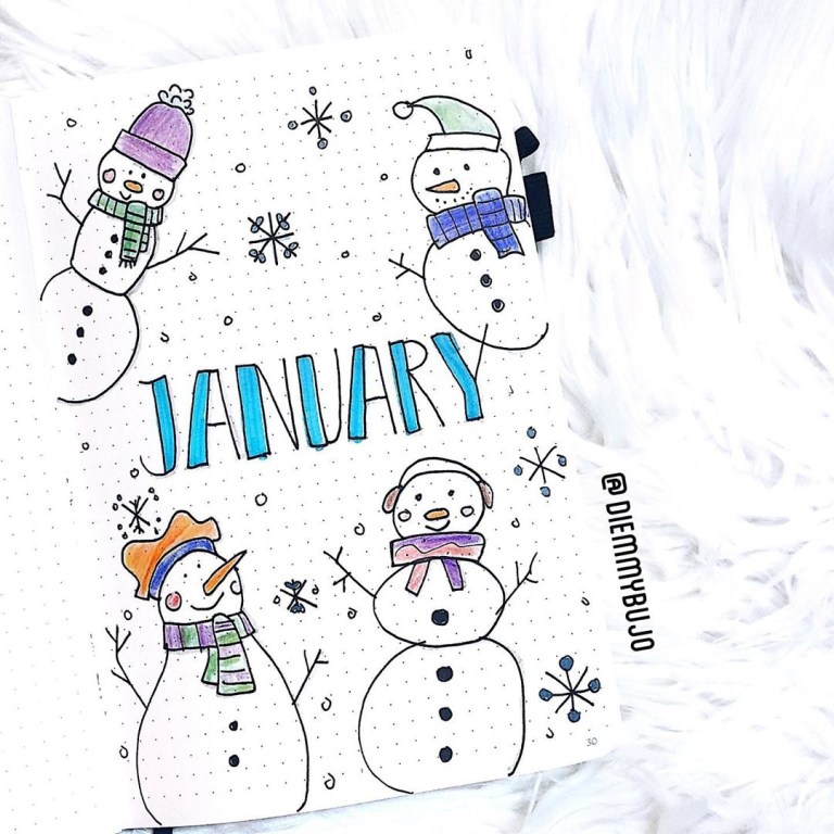 January Bullet Journal Cover Page Doodles - The Smart Wander