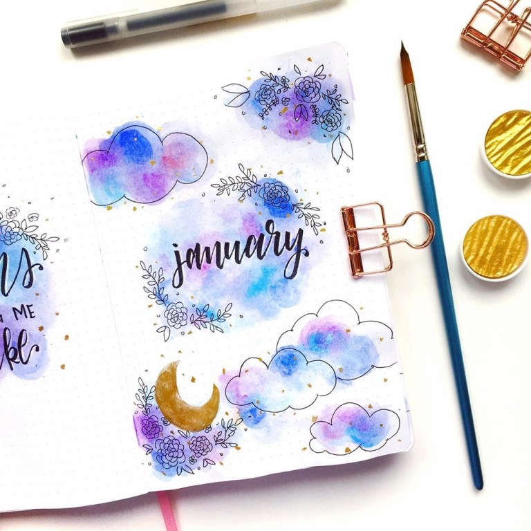 January bullet journal cover spreads