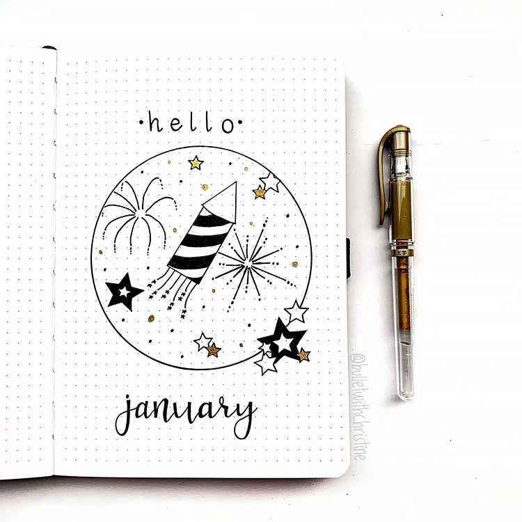 January bullet journal cover spreads