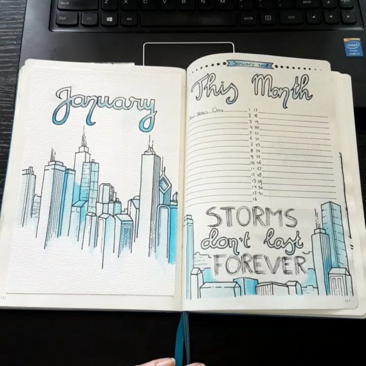 bullet journal monthly cover ideas for January