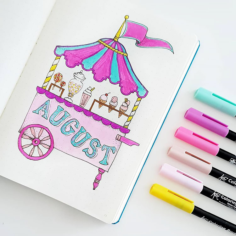 Monthly bullet journal cover ideas for August